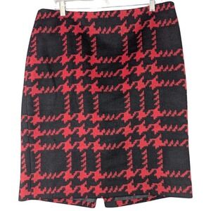 Talbots‎ Skirt Womens Sz 16 Red Black Houndstooth Wool Academia Career $119 NEW